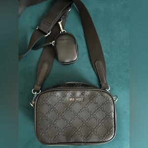 Nine West Black Embossed Crossbody Bag with Mini Pouch